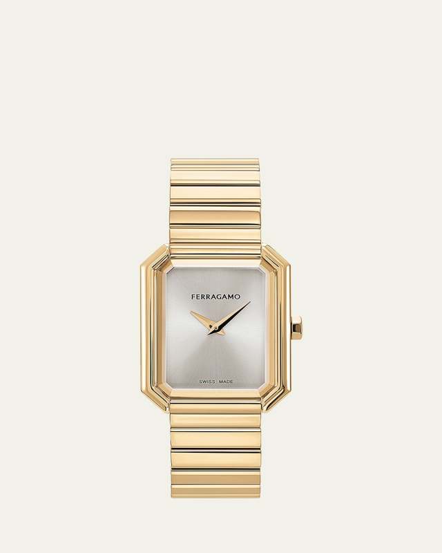 26.5x33.5mm Ferragamo Crystal Watch with Silver Dial, Yellow Gold